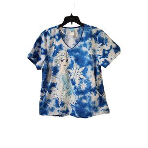 Disney Frozen Elsa Scrub Top Women's XL Blue White Winter